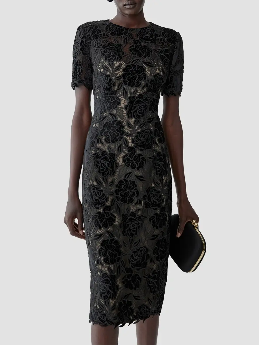 Carolina Herrera Women's Chalet Floral Guipure Lace Knee-Length Dress | Thumbnail 4 Carolina Herrera Women's Chalet Floral Guipure Lace Knee-Length Dress | Thumbnail 4