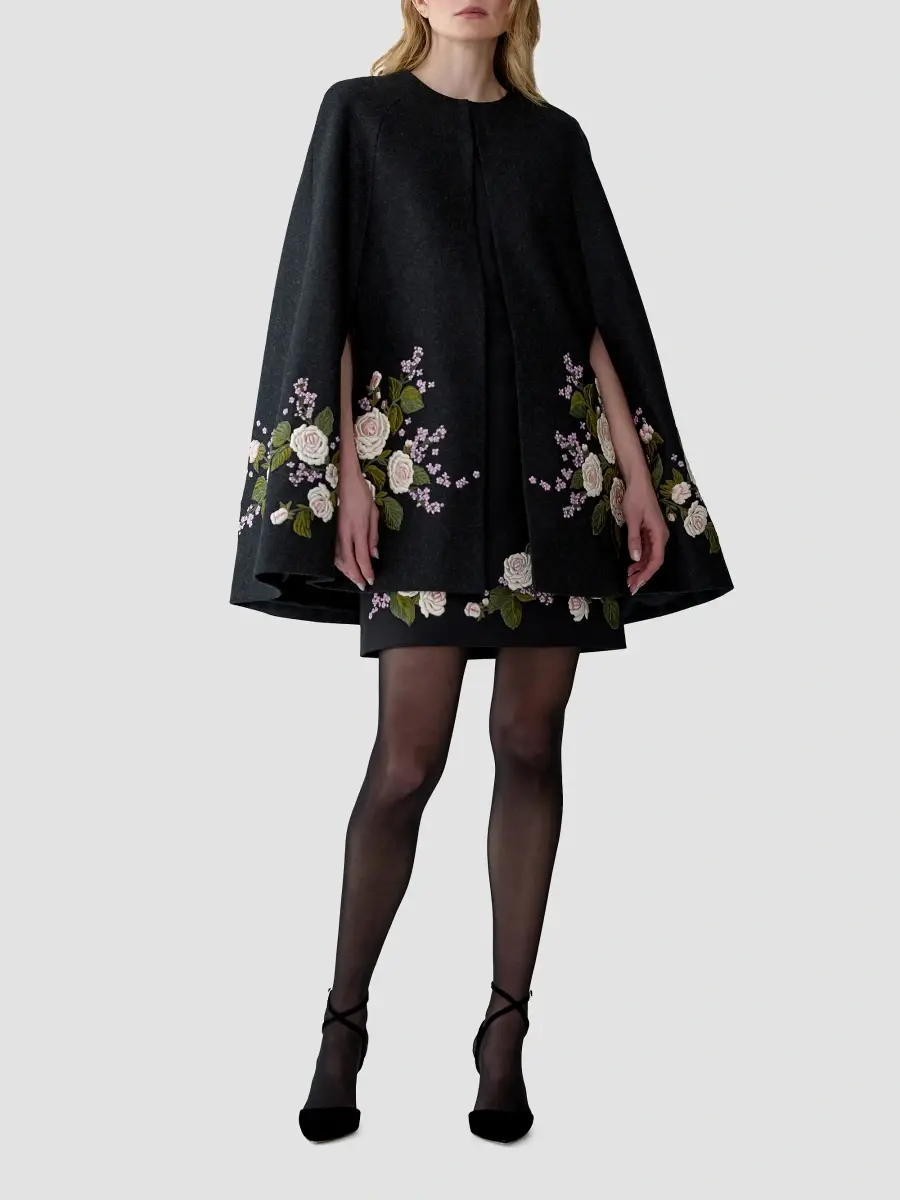 Carolina Herrera Women's Chalet Floral-Embroidered Virgin-Wool Cape | Thumbnail 2 Carolina Herrera Women's Chalet Floral-Embroidered Virgin-Wool Cape | Thumbnail 2