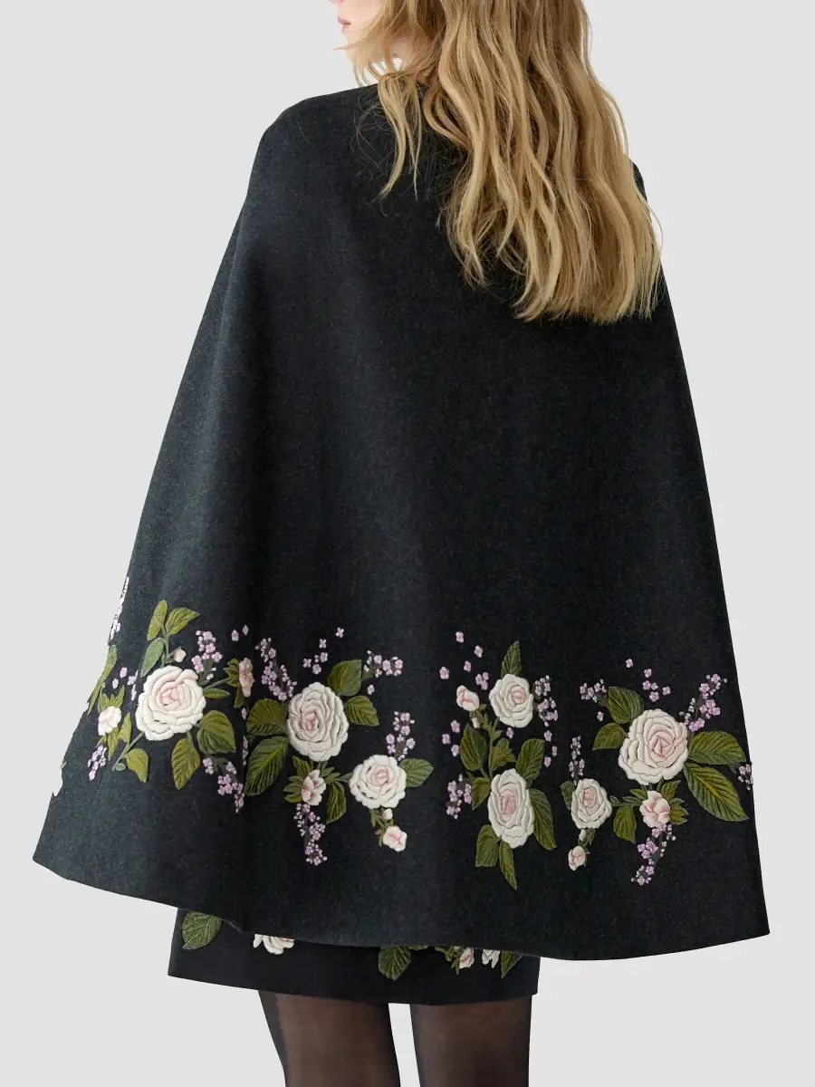 Carolina Herrera Women's Chalet Floral-Embroidered Virgin-Wool Cape | Thumbnail 3 Carolina Herrera Women's Chalet Floral-Embroidered Virgin-Wool Cape | Thumbnail 3