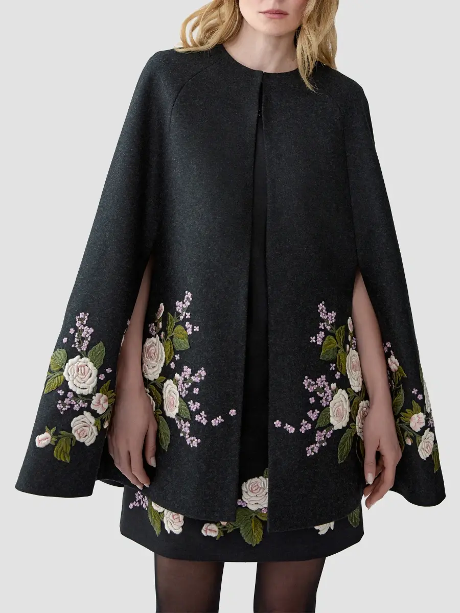 Carolina Herrera Women's Chalet Floral-Embroidered Virgin-Wool Cape | Thumbnail 4 Carolina Herrera Women's Chalet Floral-Embroidered Virgin-Wool Cape | Thumbnail 4
