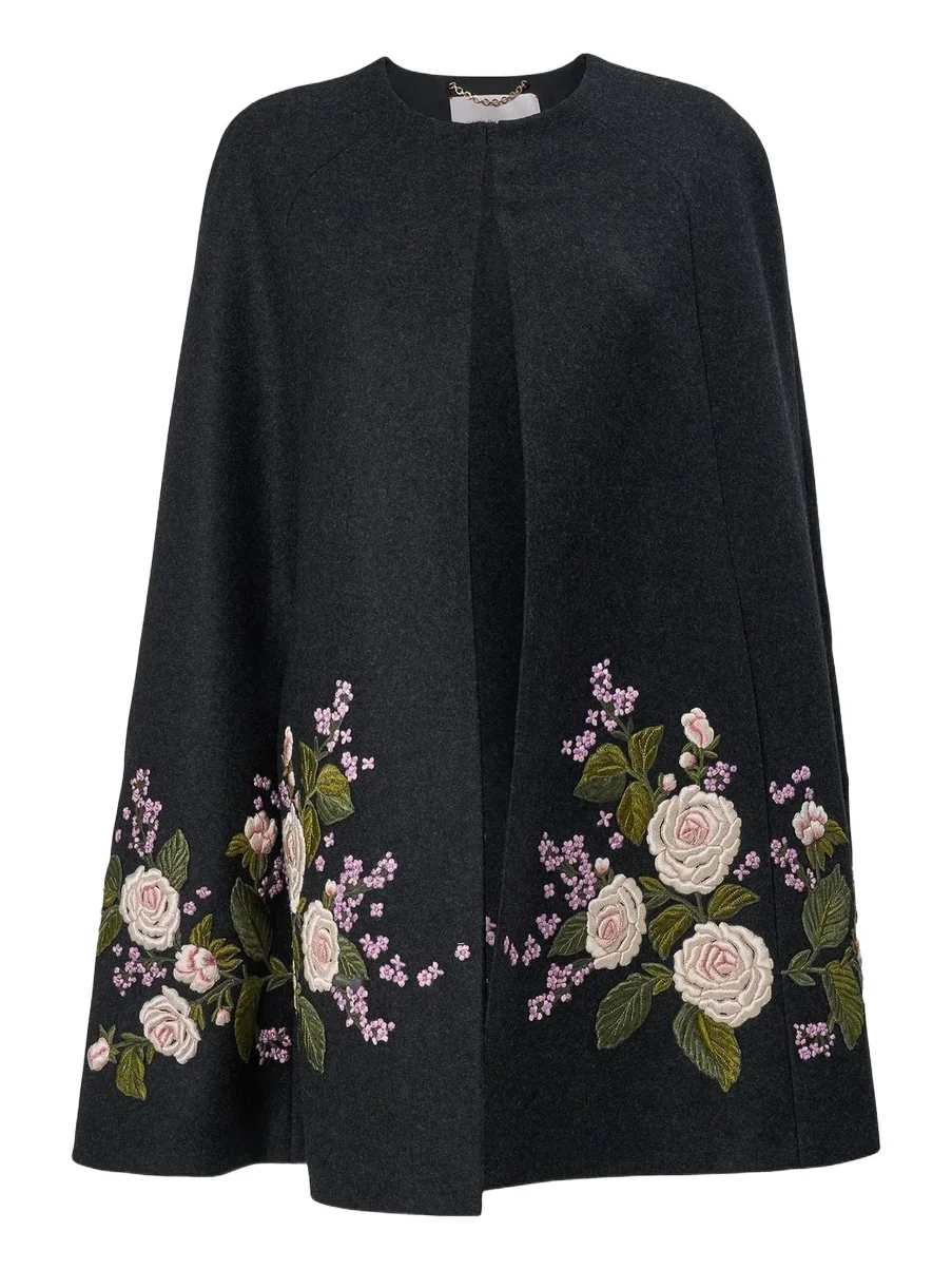 Carolina Herrera Women's Chalet Floral-Embroidered Virgin-Wool Cape