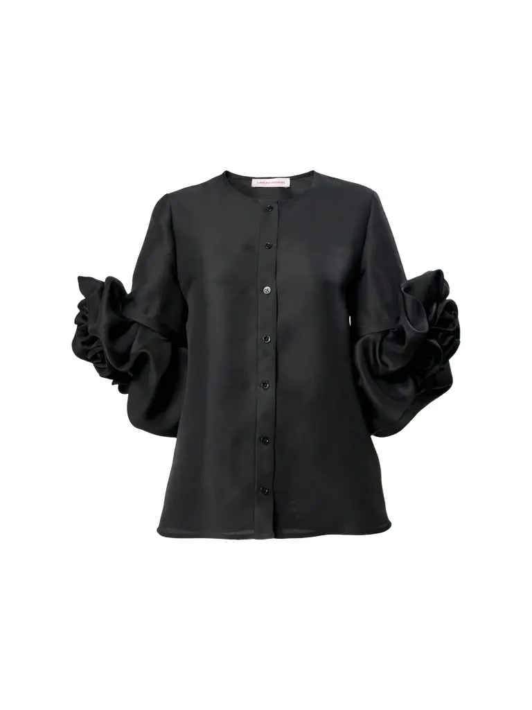 Women's Chalet Three-Quarter Flower-Sleeve Silk Top Women's Chalet Three-Quarter Flower-Sleeve Silk Top