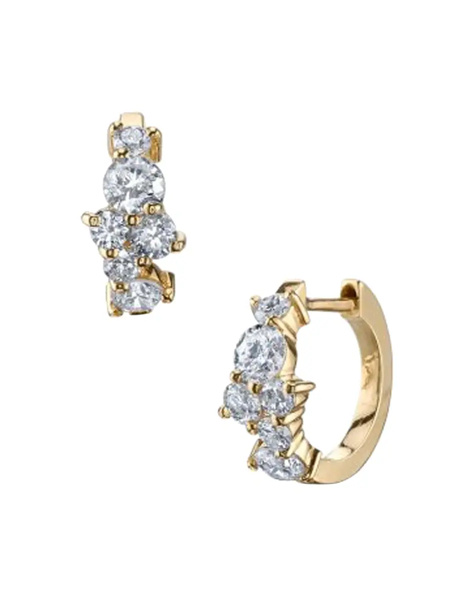 Sydney Evan Women's 14K Yellow Gold & Diamond Small Bar Cocktail Huggie Hoop Earrings