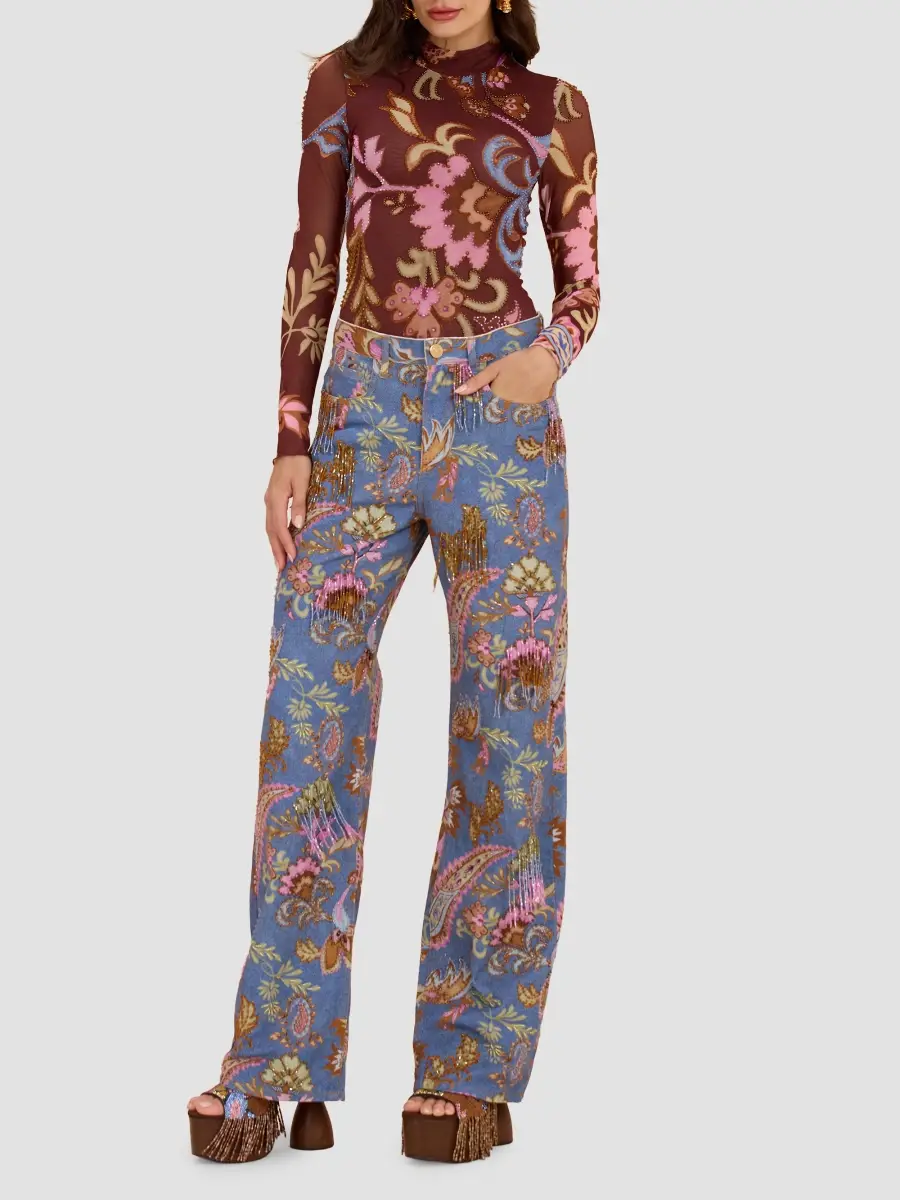 PatBo Women's Boho Embellished Paisley Wide-Leg Jeans | Thumbnail 2 PatBo Women's Boho Embellished Paisley Wide-Leg Jeans | Thumbnail 2