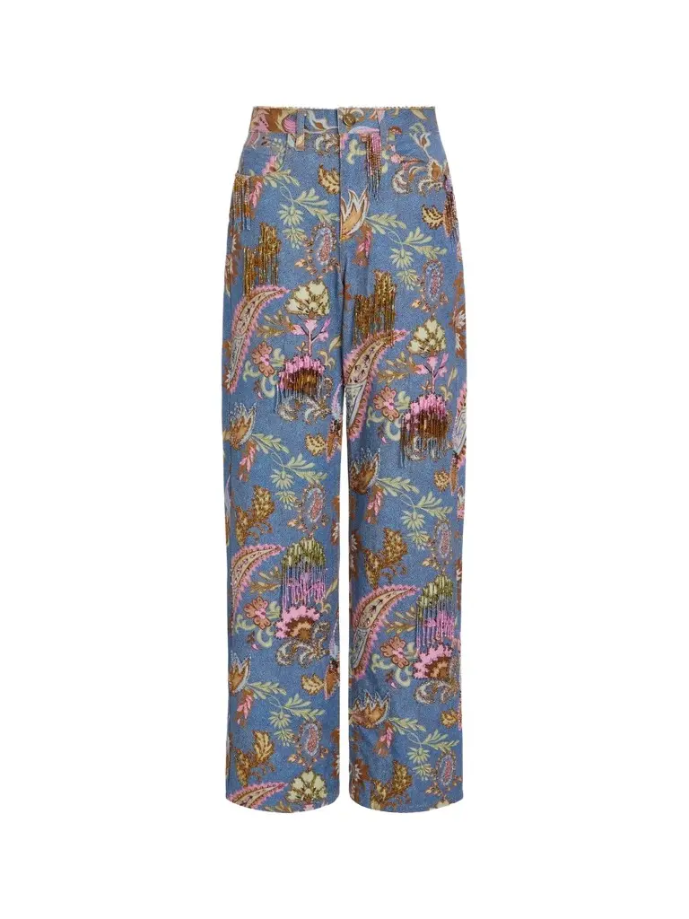 PatBo Women's Boho Embellished Paisley Wide-Leg Jeans