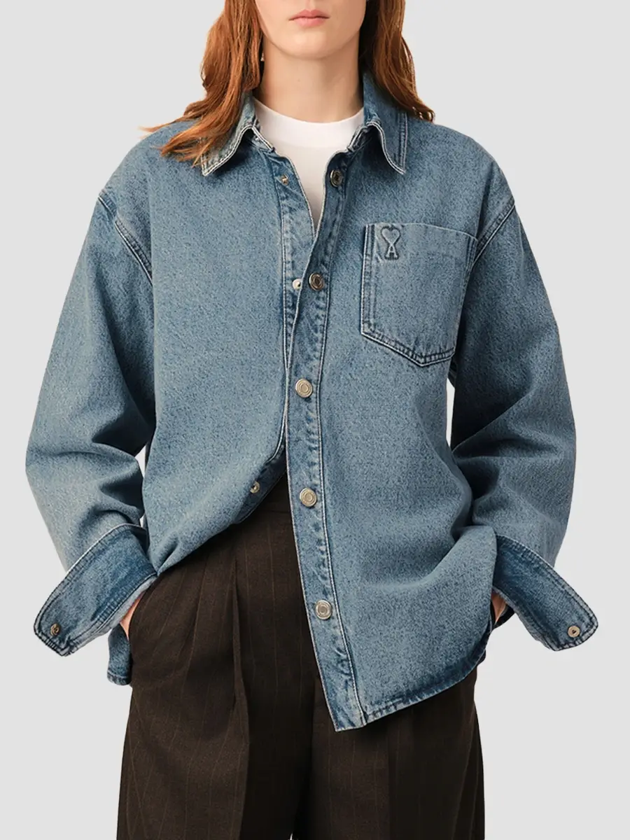 AMI PARIS Women's Ami De Coeur Denim Overshirt | Thumbnail 2