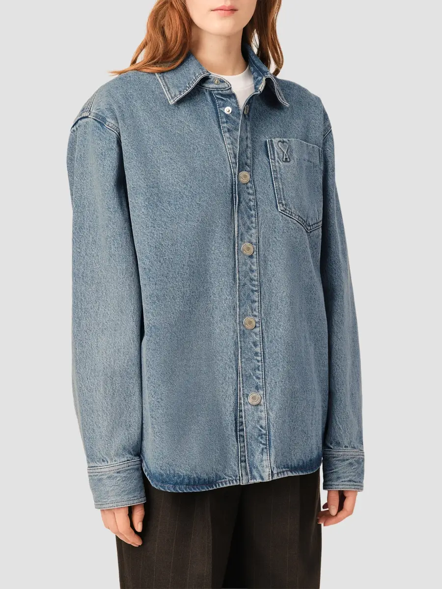 AMI PARIS Women's Ami De Coeur Denim Overshirt | Thumbnail 4