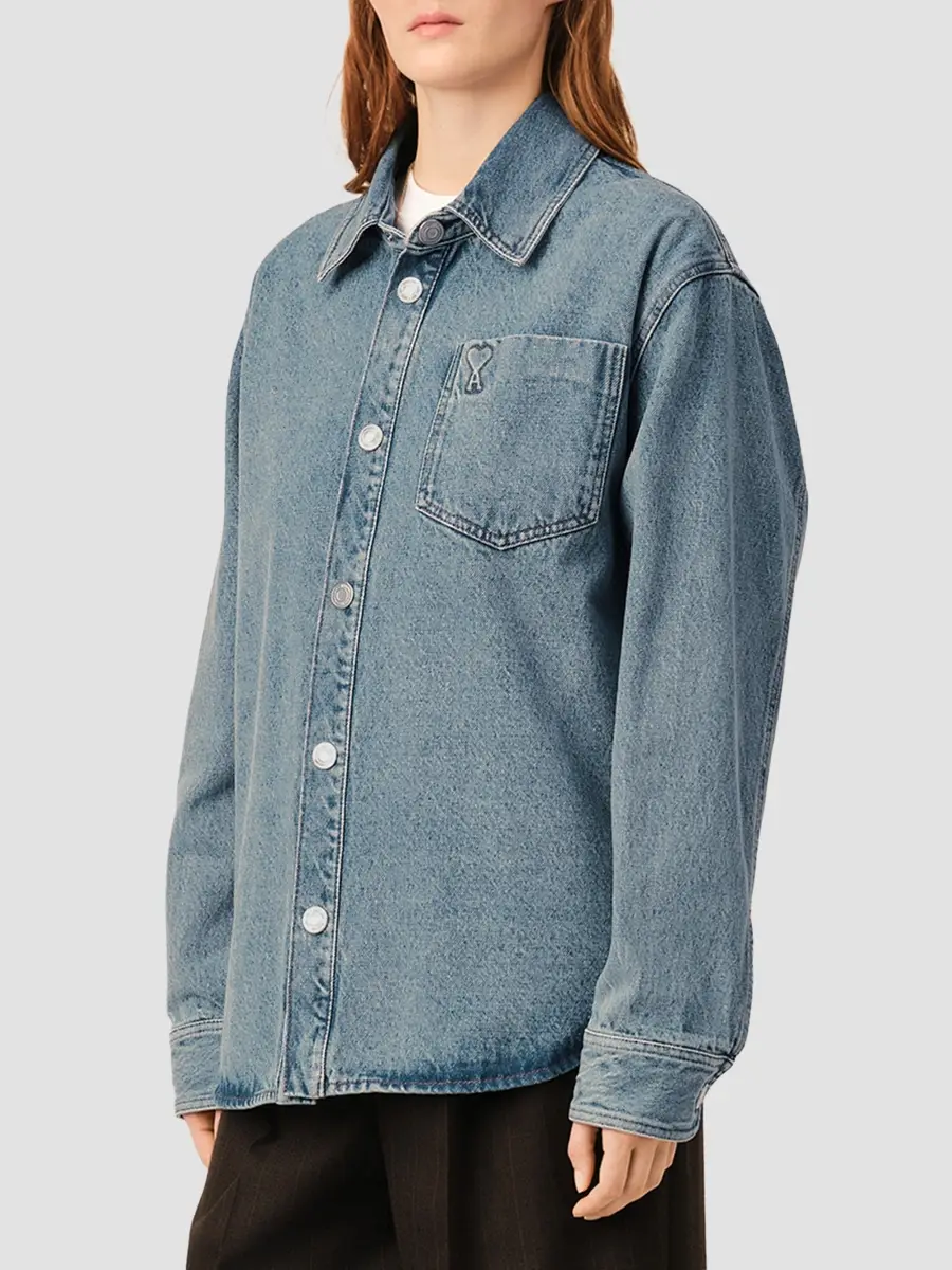AMI PARIS Women's Ami De Coeur Denim Overshirt | Thumbnail 6
