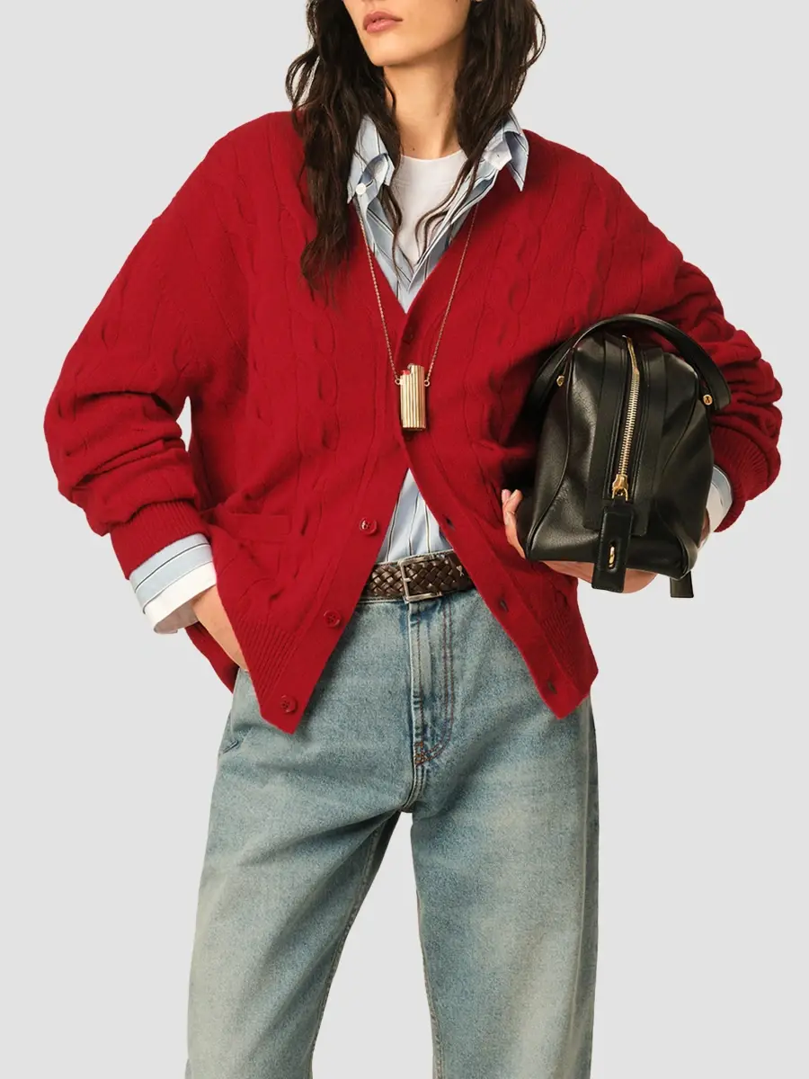 AMI PARIS Women's Cable-Knit Wool Cardigan | Thumbnail 7 AMI PARIS Women's Cable-Knit Wool Cardigan | Thumbnail 7
