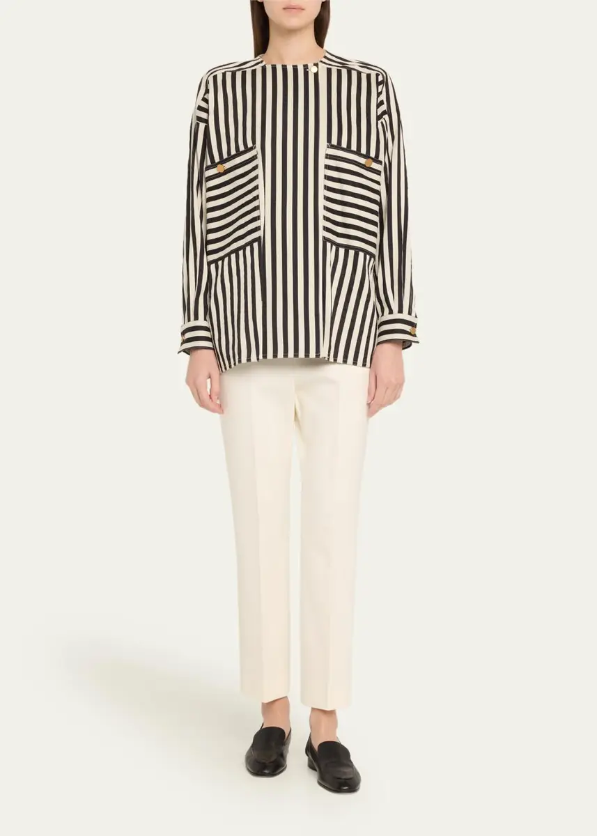 Max Mara Paio Stripe Long-Sleeve Silk Shirt Jacket | Thumbnail 2 Max Mara Paio Stripe Long-Sleeve Silk Shirt Jacket | Thumbnail 2