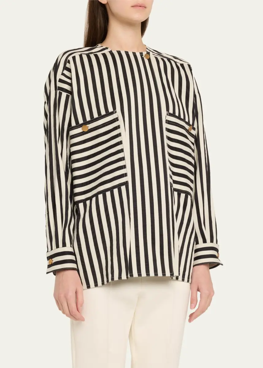 Max Mara Paio Stripe Long-Sleeve Silk Shirt Jacket | Thumbnail 4 Max Mara Paio Stripe Long-Sleeve Silk Shirt Jacket | Thumbnail 4
