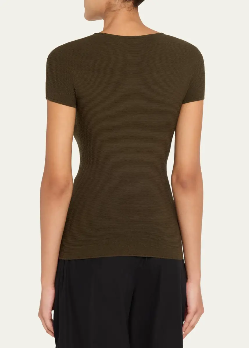 Giorgio Armani Ottoman Knit Fitted Short-Sleeve T-Shirt | Thumbnail 3