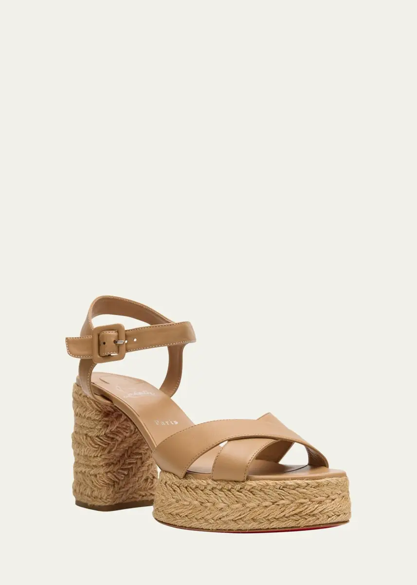 Christian Louboutin 70mm Calakala Leather Crisscross Espadrille Sandals | Thumbnail 9