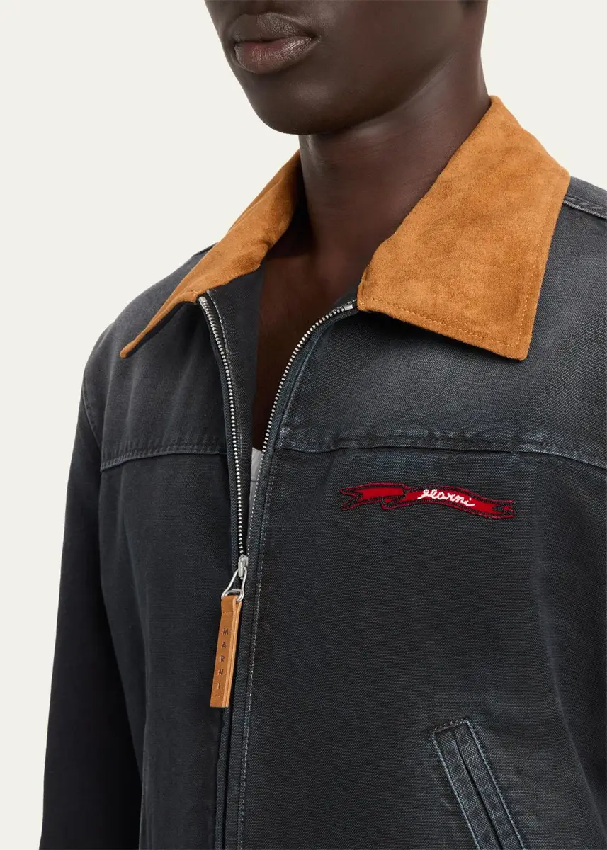 Marni Men's Canvas Shirt Jacket with Faux Suede Collar | Thumbnail 5 Marni Men's Canvas Shirt Jacket with Faux Suede Collar | Thumbnail 5