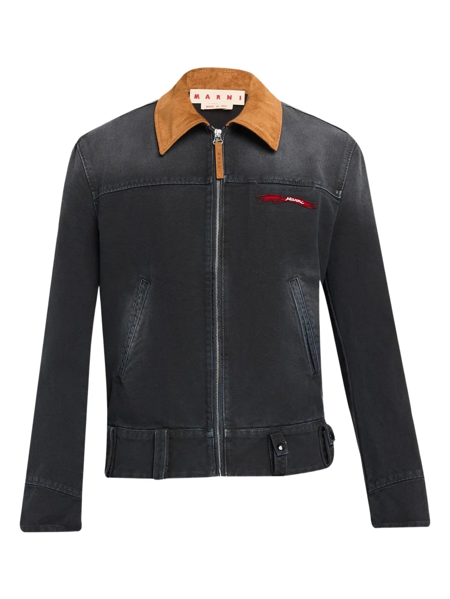 Marni Men's Canvas Shirt Jacket with Faux Suede Collar