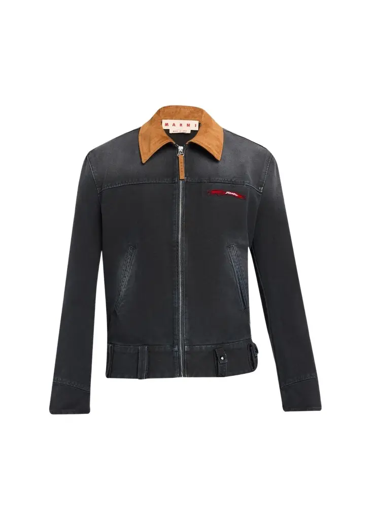 Marni Men's Canvas Shirt Jacket with Faux Suede Collar