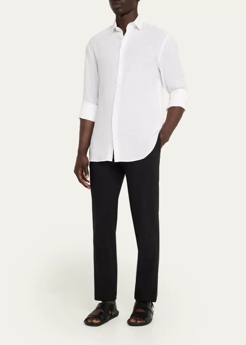 Giorgio Armani Men's Solid Linen Button-Down Shirt | Thumbnail 2 Giorgio Armani Men's Solid Linen Button-Down Shirt | Thumbnail 2