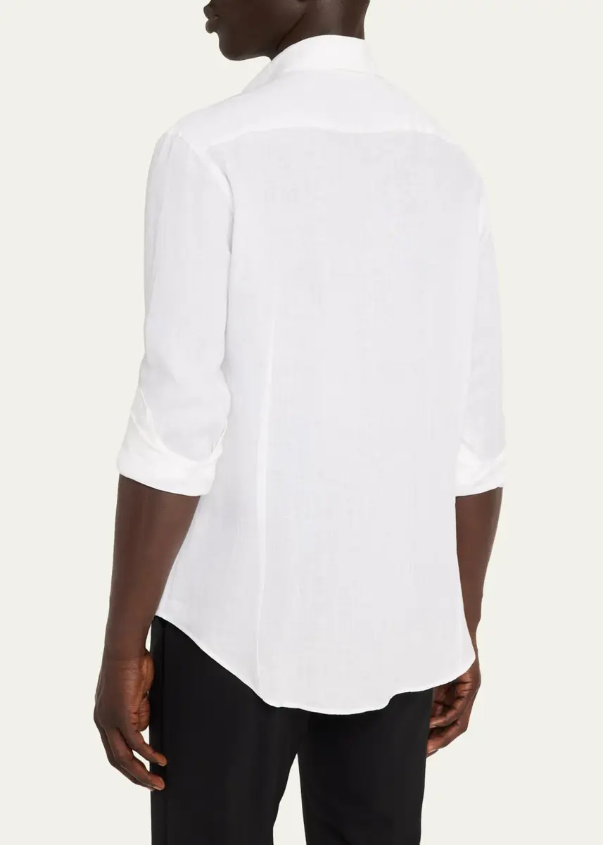 Giorgio Armani Men's Solid Linen Button-Down Shirt | Thumbnail 3 Giorgio Armani Men's Solid Linen Button-Down Shirt | Thumbnail 3