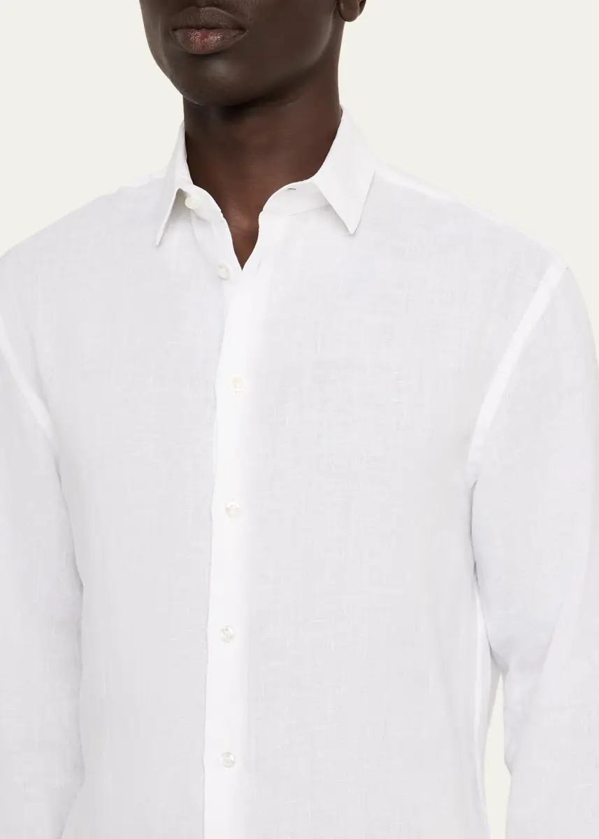 Giorgio Armani Men's Solid Linen Button-Down Shirt | Thumbnail 5 Giorgio Armani Men's Solid Linen Button-Down Shirt | Thumbnail 5