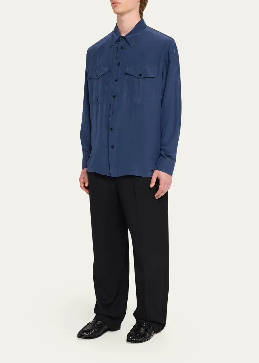 Saint Laurent Men's Viscose and Silk Double-Pocket Button-Down Shirt | Thumbnail 2 Saint Laurent Men's Viscose and Silk Double-Pocket Button-Down Shirt | Thumbnail 2