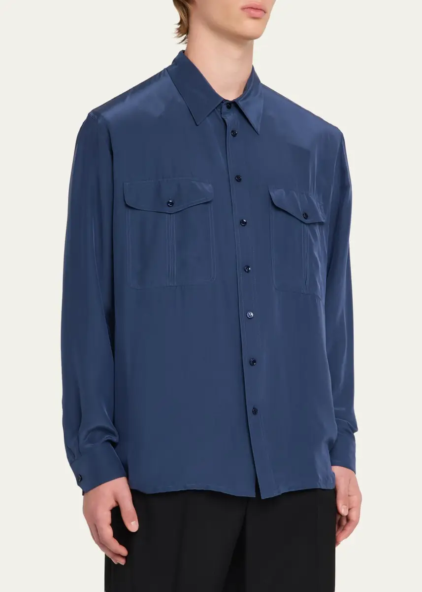 Saint Laurent Men's Viscose and Silk Double-Pocket Button-Down Shirt | Thumbnail 4 Saint Laurent Men's Viscose and Silk Double-Pocket Button-Down Shirt | Thumbnail 4