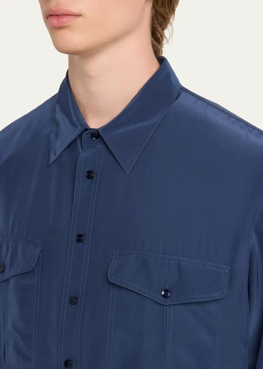 Saint Laurent Men's Viscose and Silk Double-Pocket Button-Down Shirt | Thumbnail 5 Saint Laurent Men's Viscose and Silk Double-Pocket Button-Down Shirt | Thumbnail 5