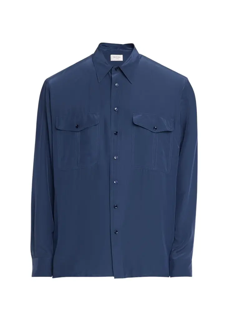 Saint Laurent Men's Viscose and Silk Double-Pocket Button-Down Shirt