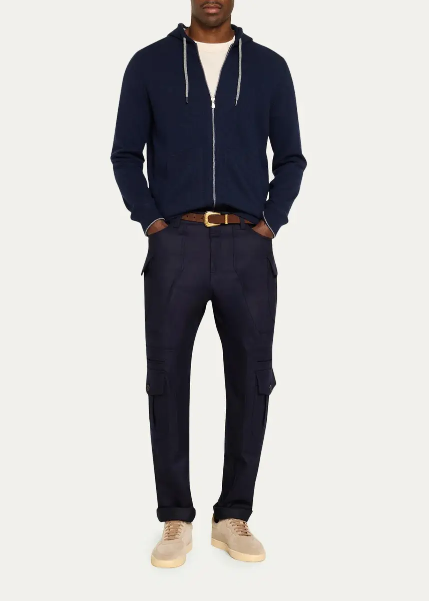 Brunello Cucinelli Men's Cashmere Zip-Front Hoodie | Thumbnail 2 Brunello Cucinelli Men's Cashmere Zip-Front Hoodie | Thumbnail 2