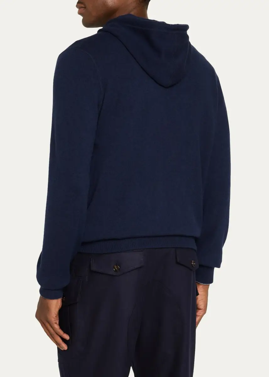 Brunello Cucinelli Men's Cashmere Zip-Front Hoodie | Thumbnail 3 Brunello Cucinelli Men's Cashmere Zip-Front Hoodie | Thumbnail 3