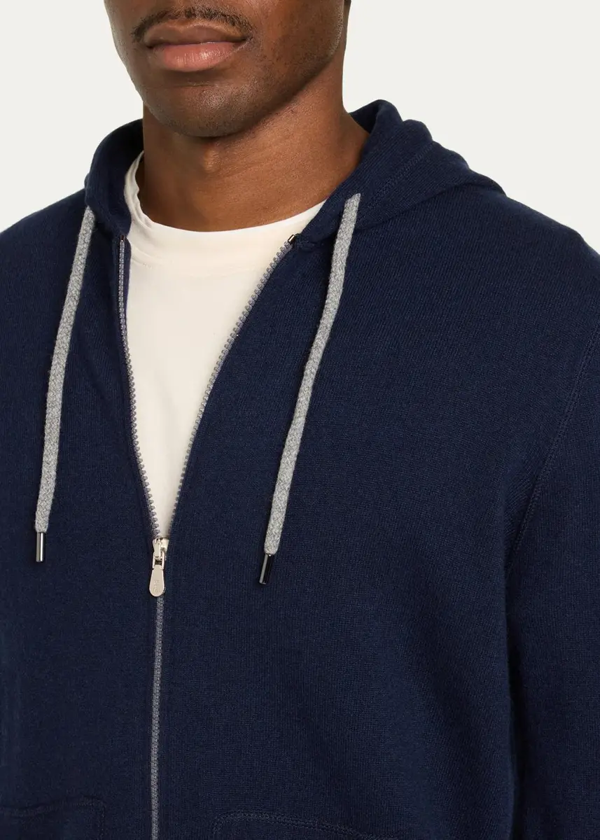 Brunello Cucinelli Men's Cashmere Zip-Front Hoodie | Thumbnail 5 Brunello Cucinelli Men's Cashmere Zip-Front Hoodie | Thumbnail 5