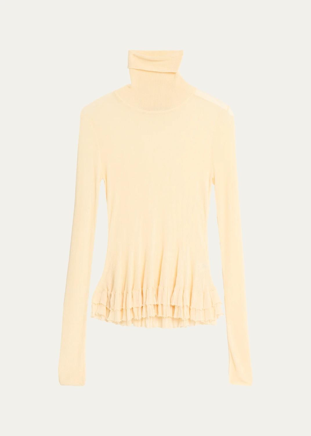 Ashlyn Meritt Turtleneck Sheer Rib Tiered Ruffle Sweater