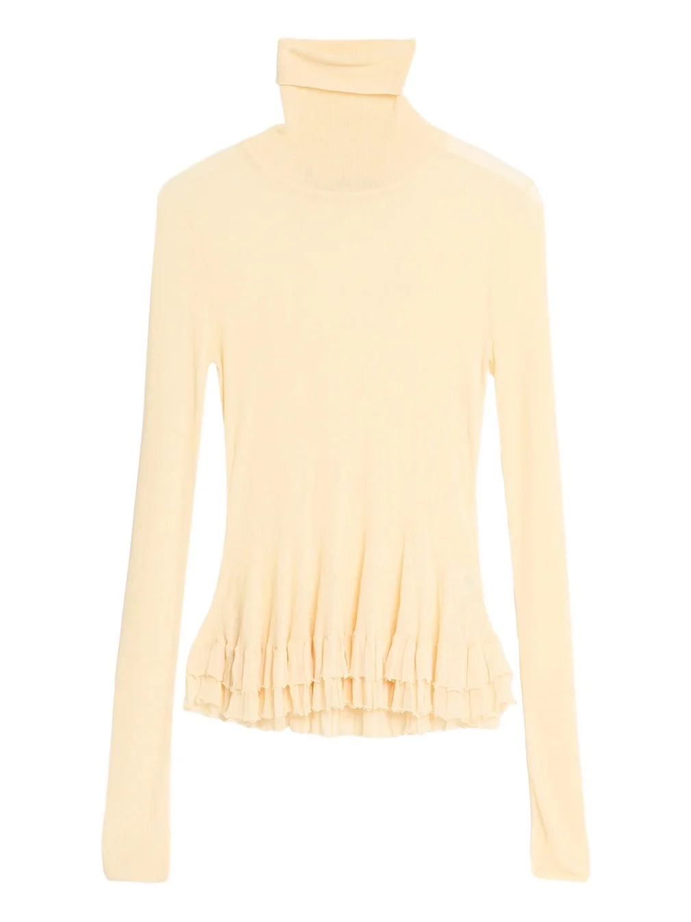 Meritt Turtleneck Sheer Rib Tiered Ruffle Sweater Meritt Turtleneck Sheer Rib Tiered Ruffle Sweater