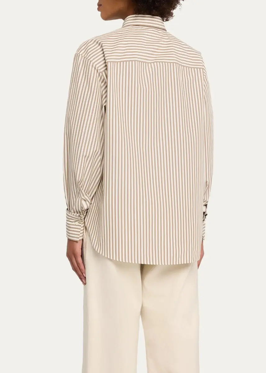 Brunello Cucinelli Striped Cotton Button-Down Shirt With Monili Trim | Thumbnail 3 Brunello Cucinelli Striped Cotton Button-Down Shirt With Monili Trim | Thumbnail 3