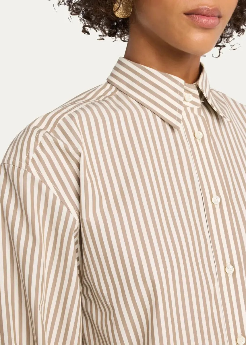 Brunello Cucinelli Striped Cotton Button-Down Shirt With Monili Trim | Thumbnail 4 Brunello Cucinelli Striped Cotton Button-Down Shirt With Monili Trim | Thumbnail 4