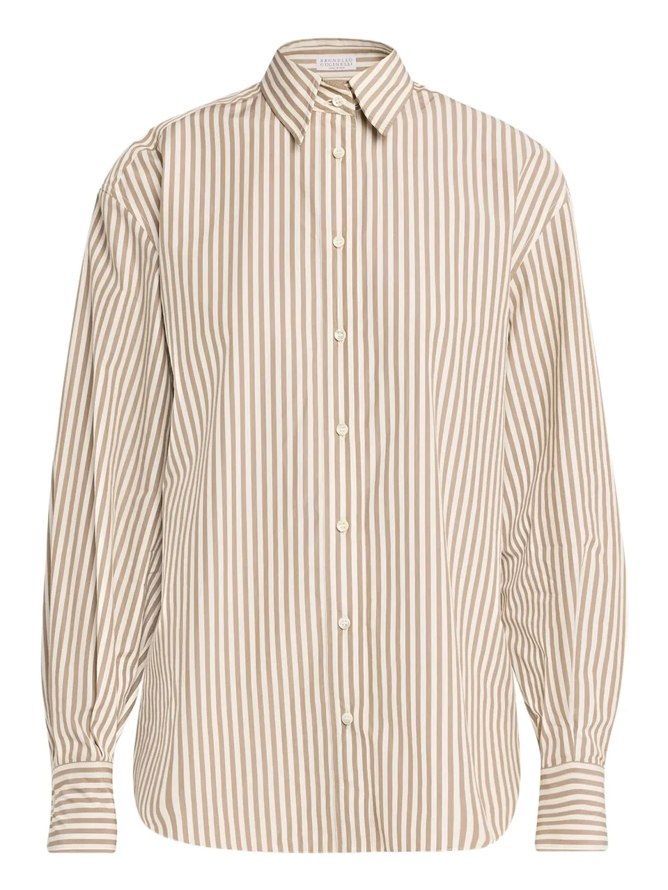 Striped Cotton Button-Down Shirt With Monili Trim Striped Cotton Button-Down Shirt With Monili Trim