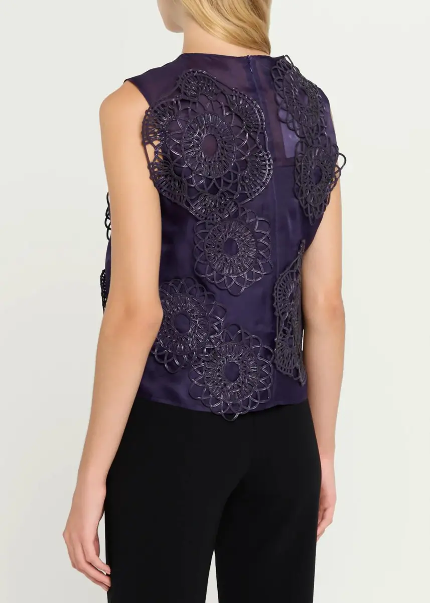 Akris Anemone Embroidered Silk Organza Sleeveless Blouse | Thumbnail 3 Akris Anemone Embroidered Silk Organza Sleeveless Blouse | Thumbnail 3