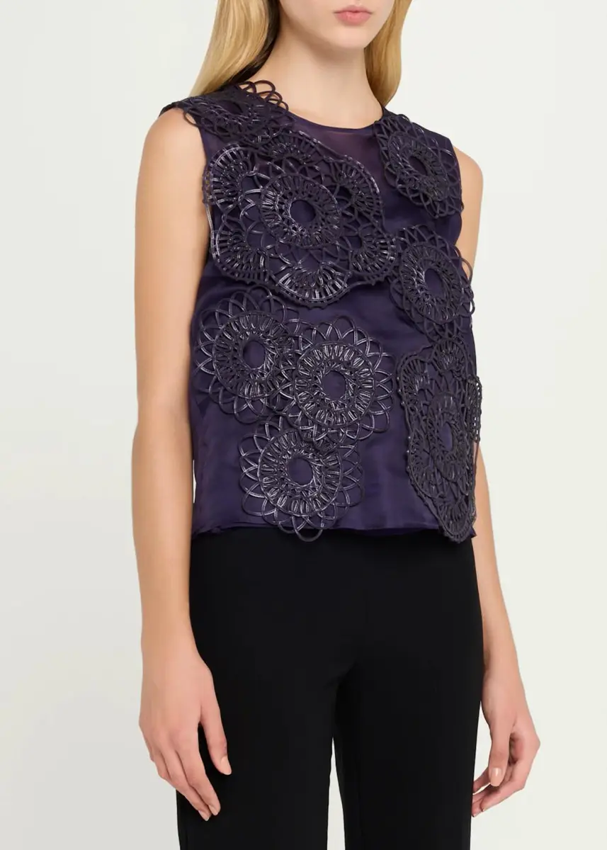 Akris Anemone Embroidered Silk Organza Sleeveless Blouse | Thumbnail 4 Akris Anemone Embroidered Silk Organza Sleeveless Blouse | Thumbnail 4