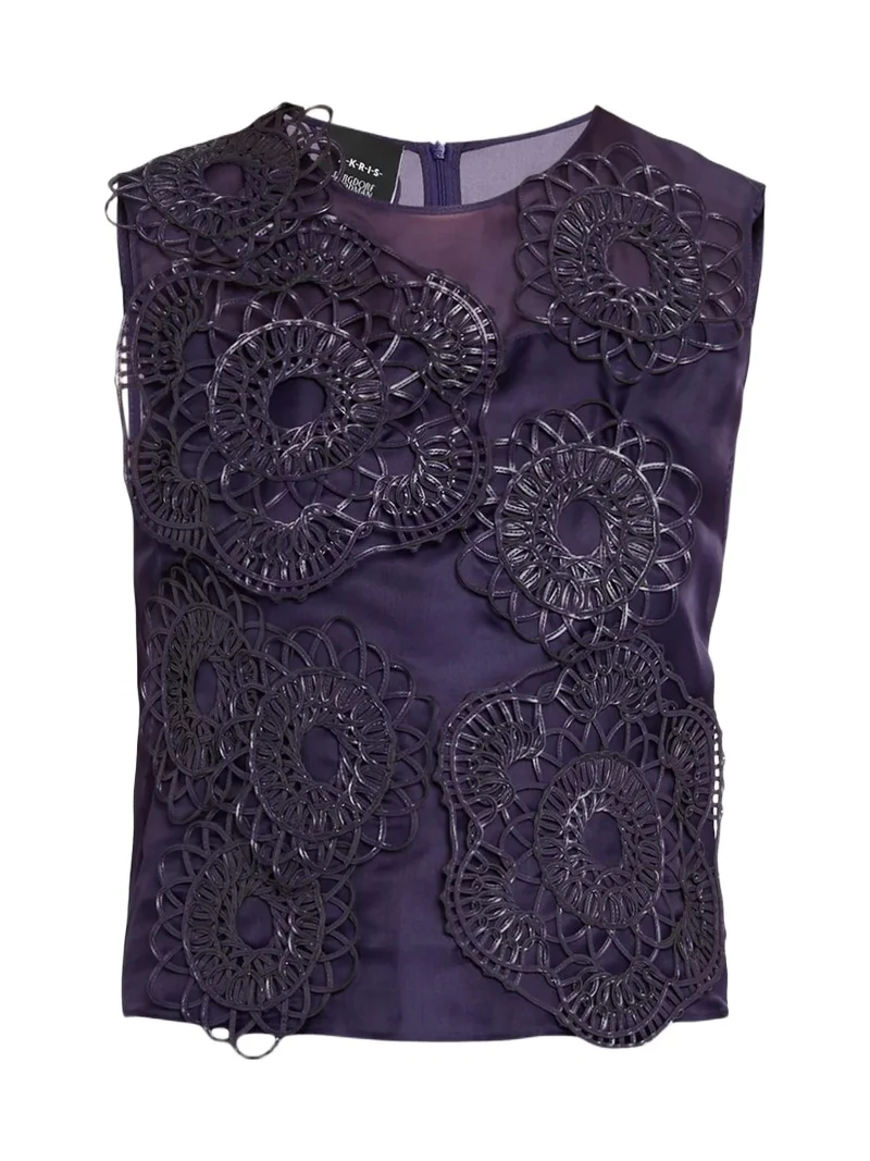 Akris Anemone Embroidered Silk Organza Sleeveless Blouse