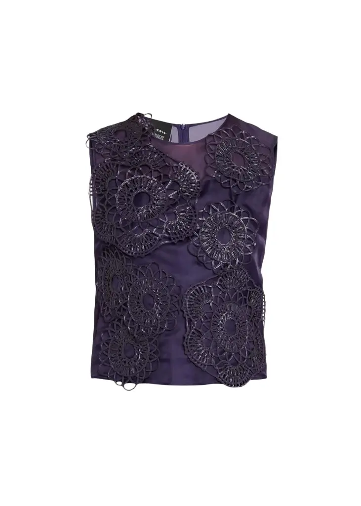 Akris Anemone Embroidered Silk Organza Sleeveless Blouse