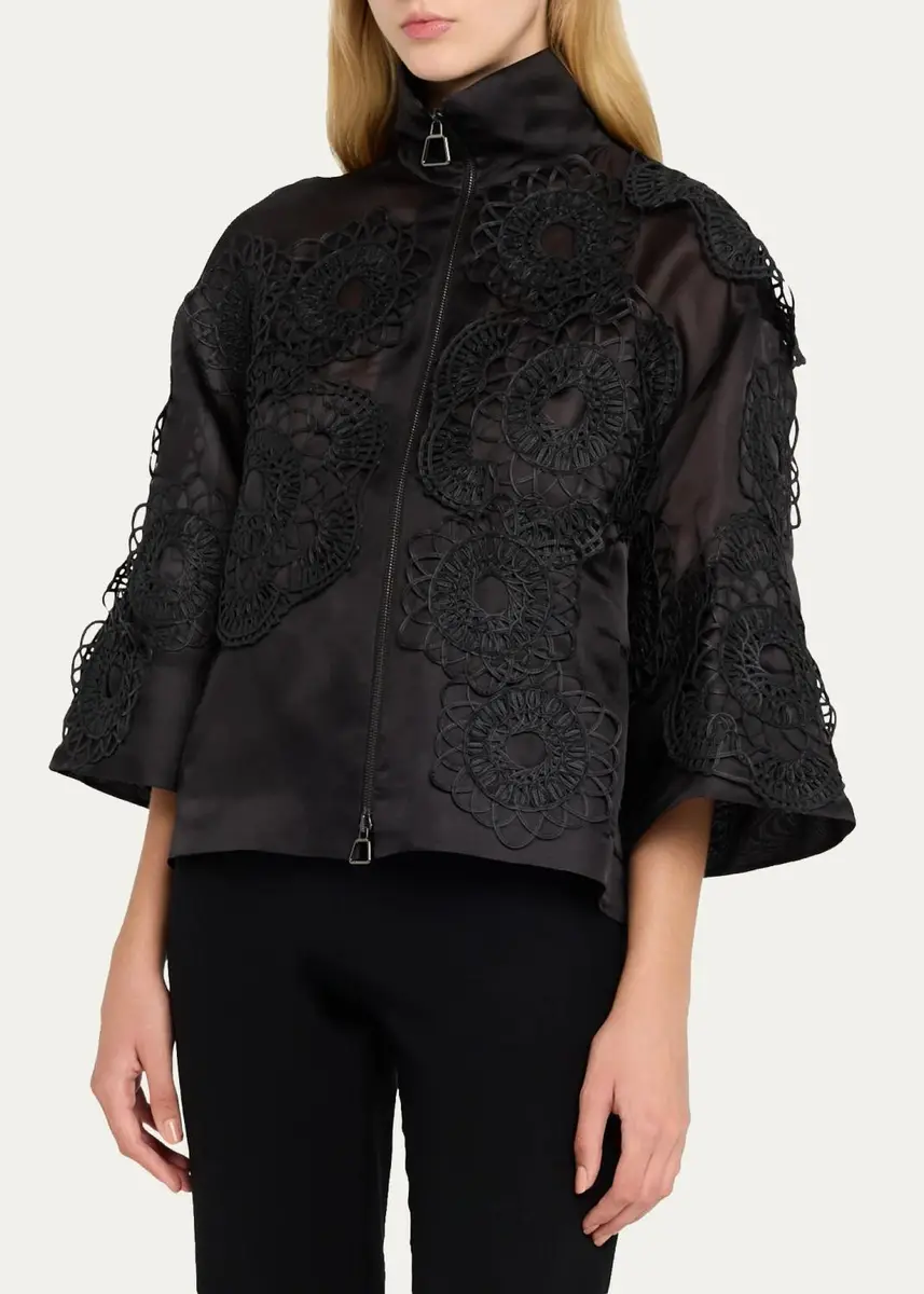 Akris Anemone Embroidered Silk Organza Zip Jacket | Thumbnail 4 Akris Anemone Embroidered Silk Organza Zip Jacket | Thumbnail 4