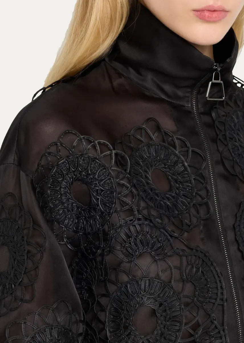 Akris Anemone Embroidered Silk Organza Zip Jacket | Thumbnail 5 Akris Anemone Embroidered Silk Organza Zip Jacket | Thumbnail 5