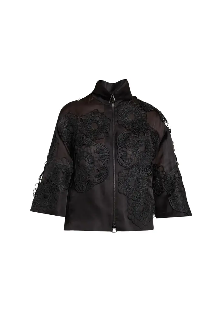 Akris Anemone Embroidered Silk Organza Zip Jacket