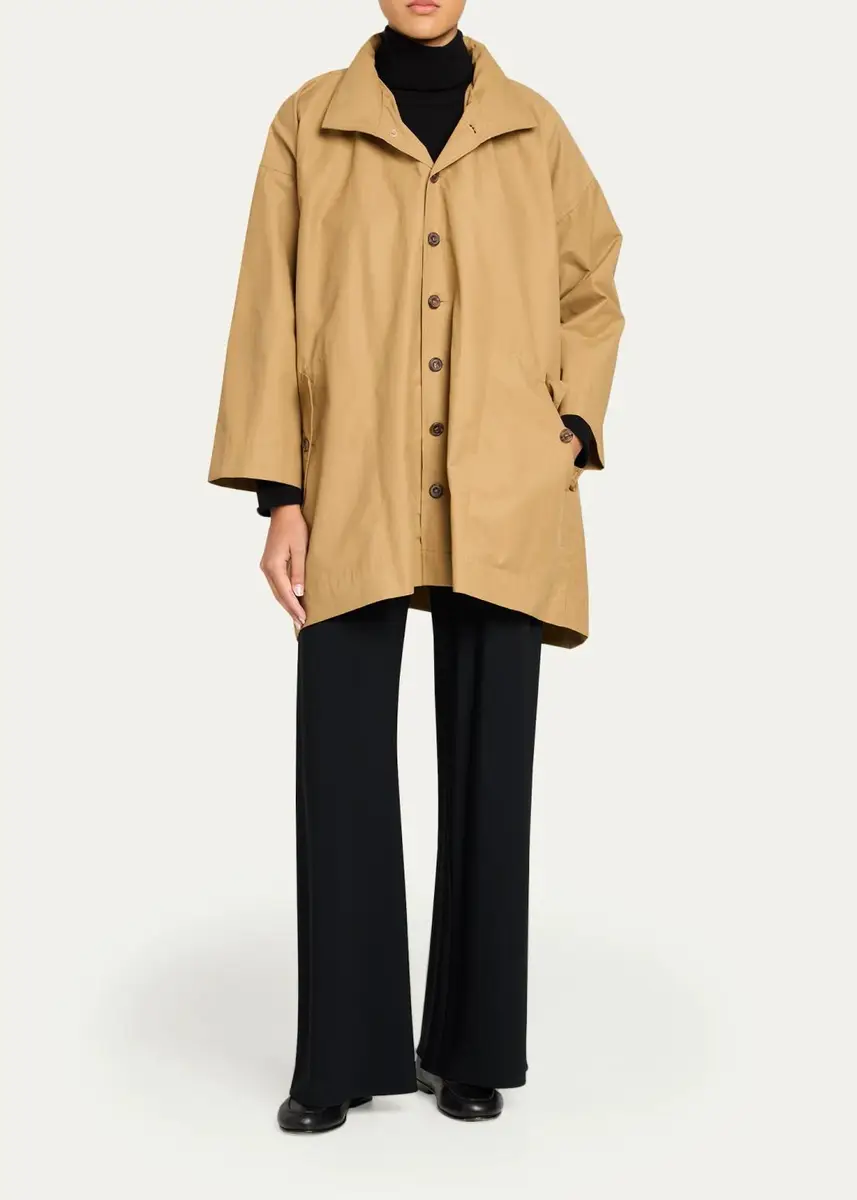 Eskandar Smaller Front Larger Back High Neck Raincoat With Button Away Hood - Long Plus Length | Thumbnail 2 Eskandar Smaller Front Larger Back High Neck Raincoat With Button Away Hood - Long Plus Length | Thumbnail 2