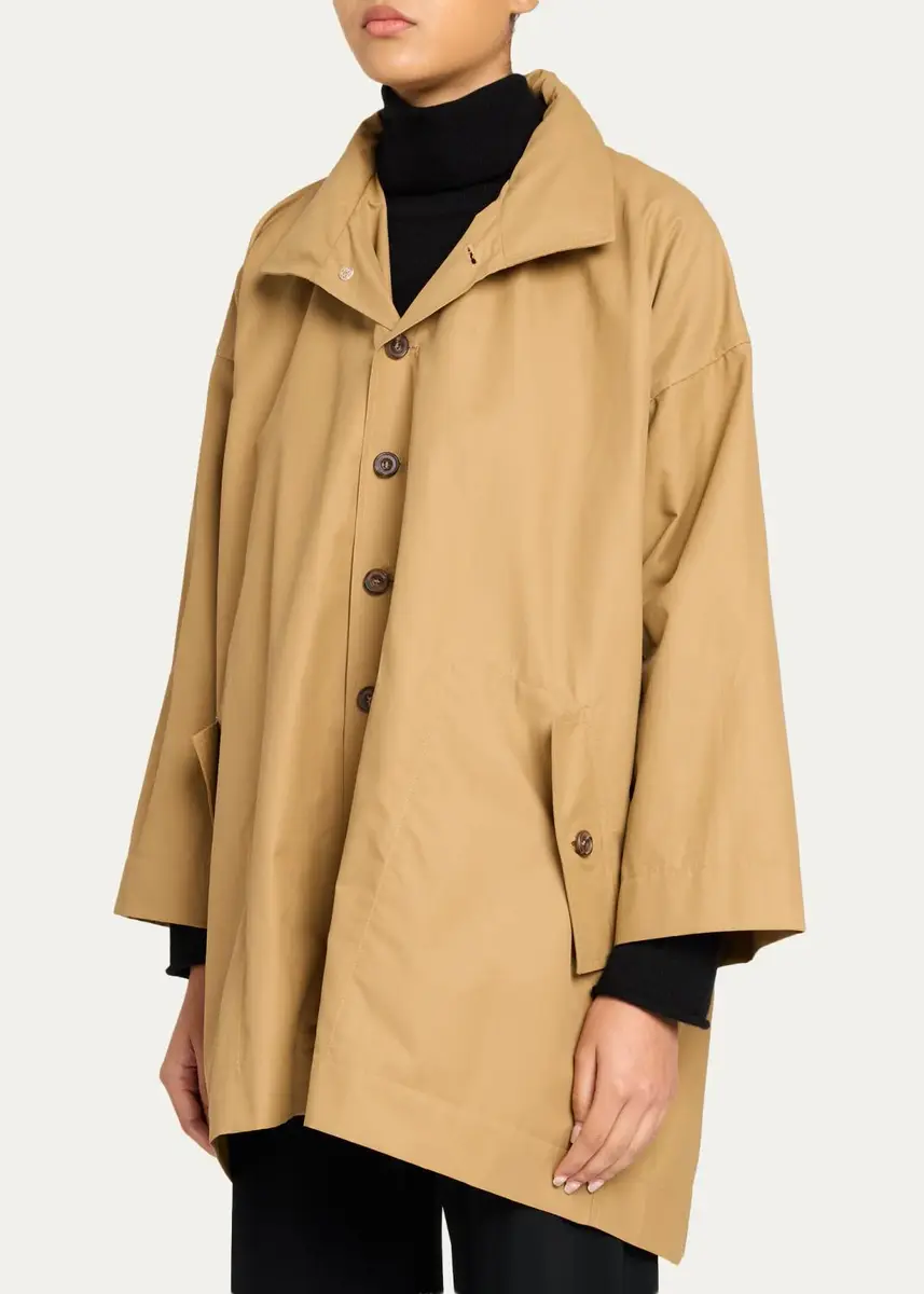 Eskandar Smaller Front Larger Back High Neck Raincoat With Button Away Hood - Long Plus Length | Thumbnail 4 Eskandar Smaller Front Larger Back High Neck Raincoat With Button Away Hood - Long Plus Length | Thumbnail 4