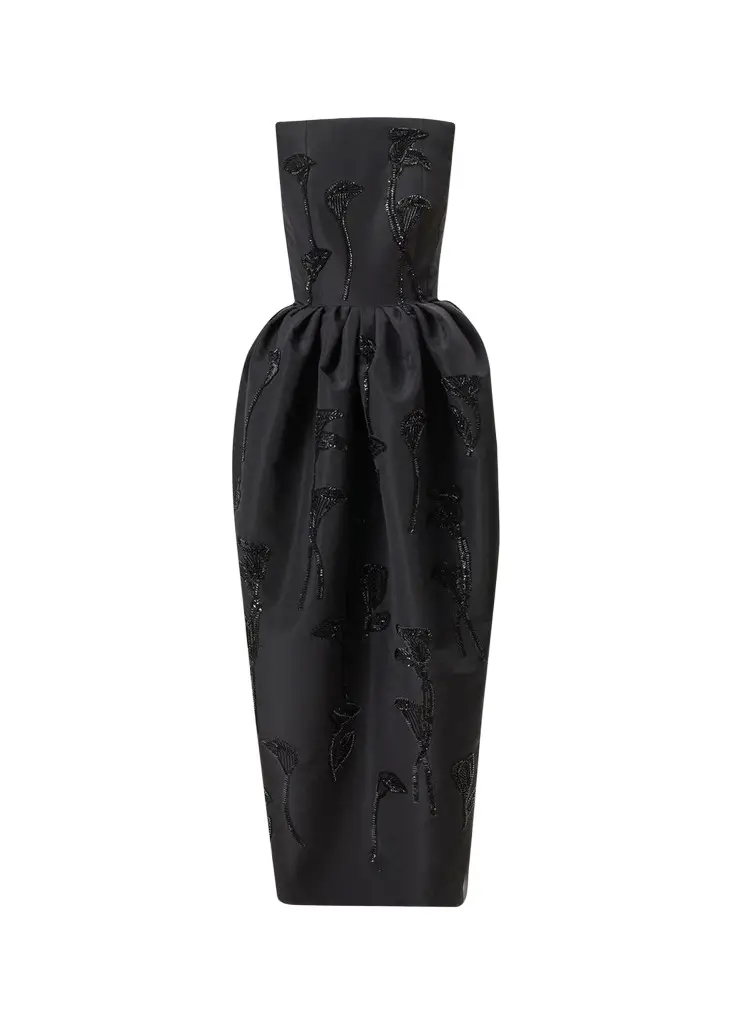 Silk Embellished Strapless Gown