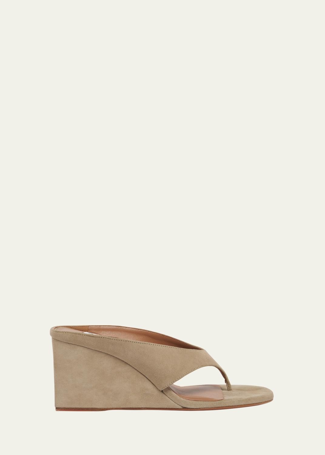 Suede Wedge Thong Sandals
