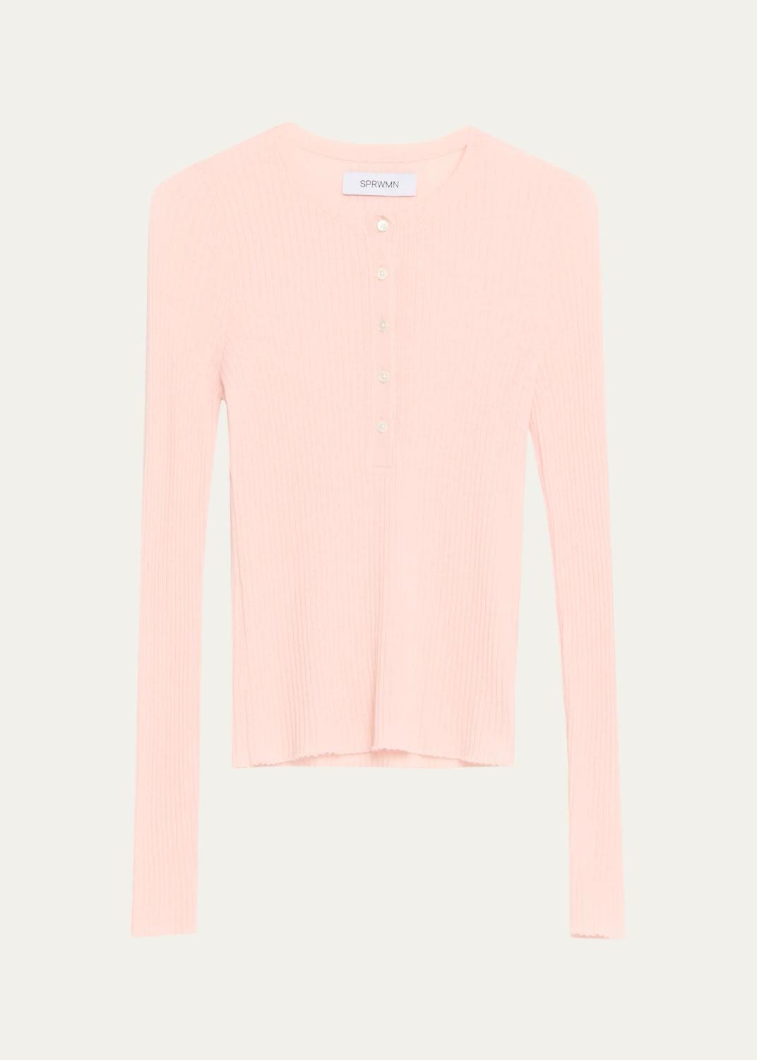 Ribbed-Knit Cashmere Henley Top Ribbed-Knit Cashmere Henley Top
