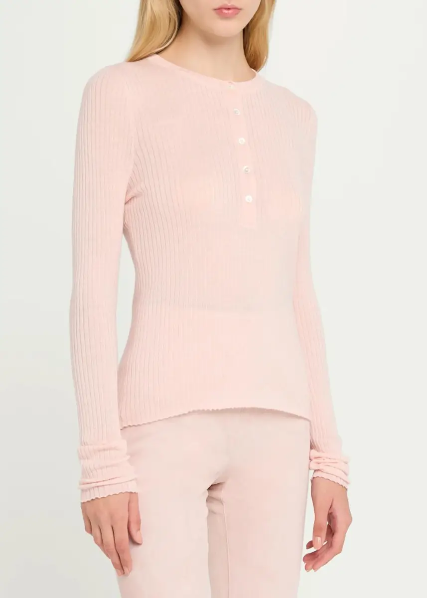 Sprwmn Ribbed-Knit Cashmere Henley Top | Thumbnail 4 Sprwmn Ribbed-Knit Cashmere Henley Top | Thumbnail 4
