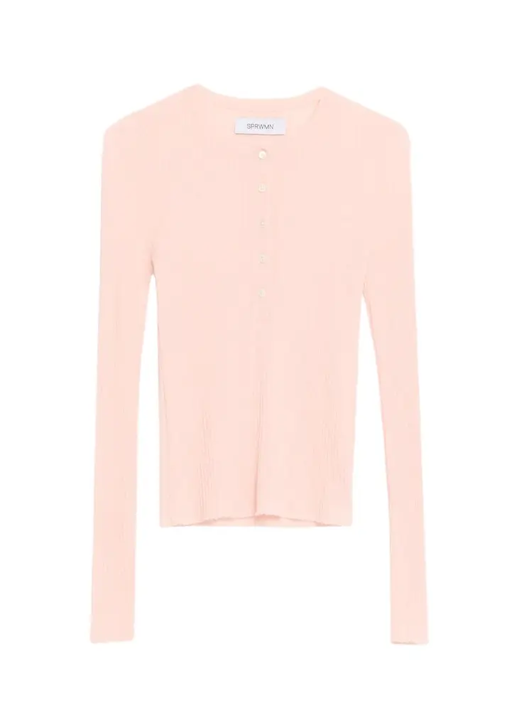 Ribbed-Knit Cashmere Henley Top Ribbed-Knit Cashmere Henley Top