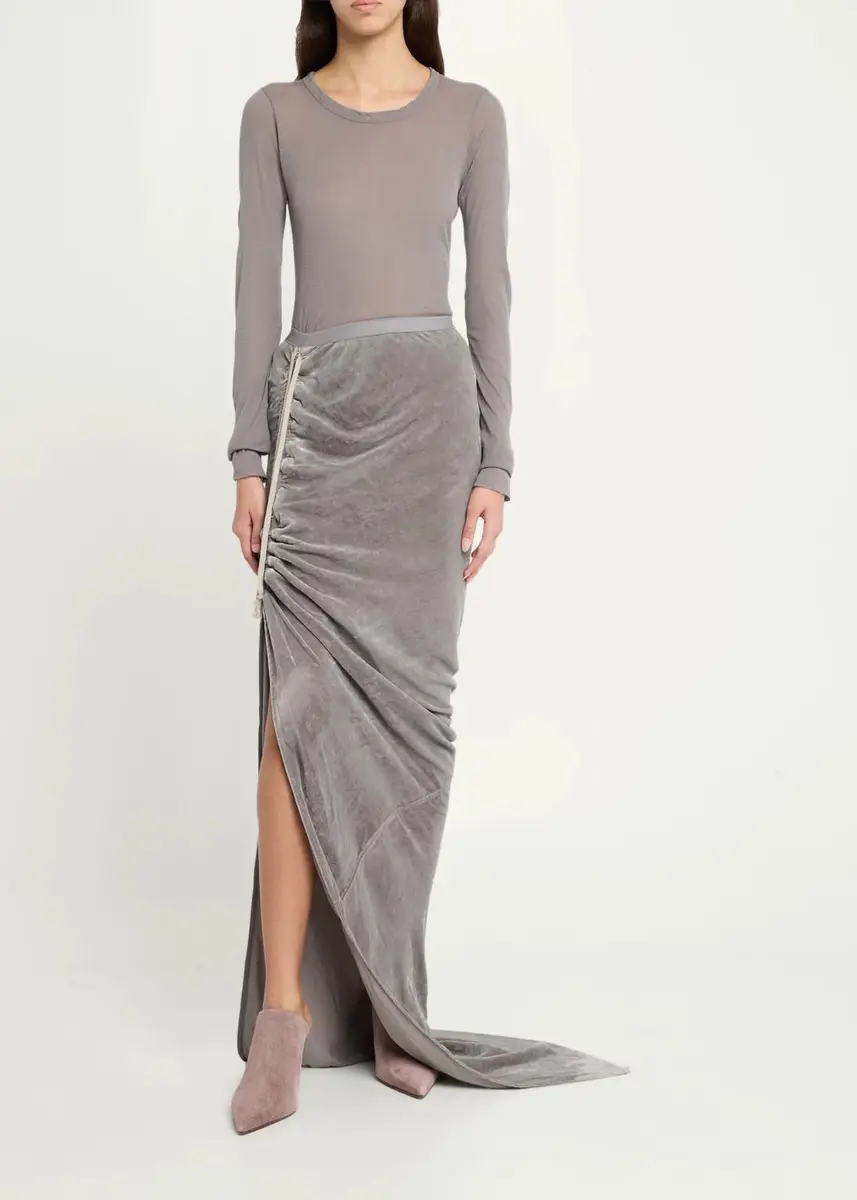 Rick Owens Edfu Ruched Velvet Maxi Skirt | Thumbnail 2 Rick Owens Edfu Ruched Velvet Maxi Skirt | Thumbnail 2